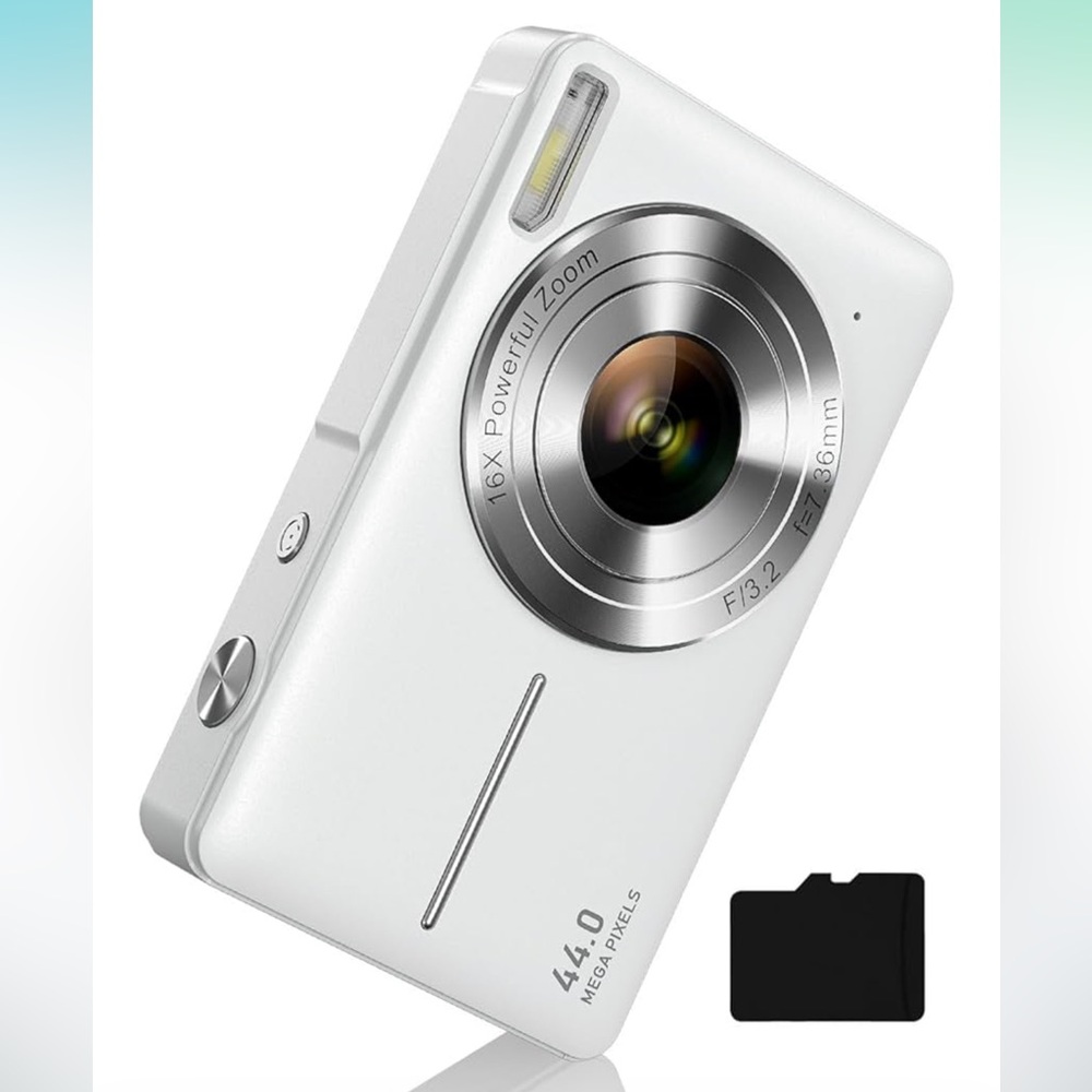 Compact White Digital Camera with 16X Zoom